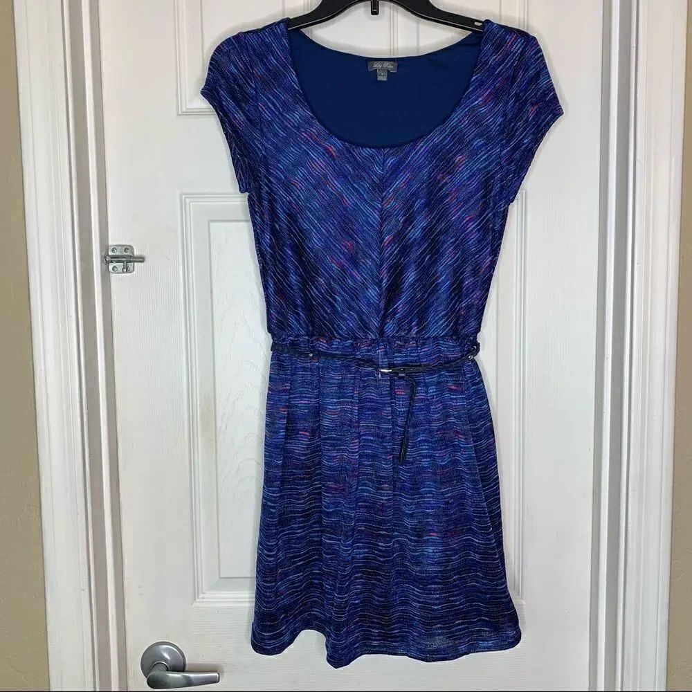 Lily Rose Dress Jr’s Size Small Royal Blue W/ Navy, Purple Red, Pink & Navy Belt